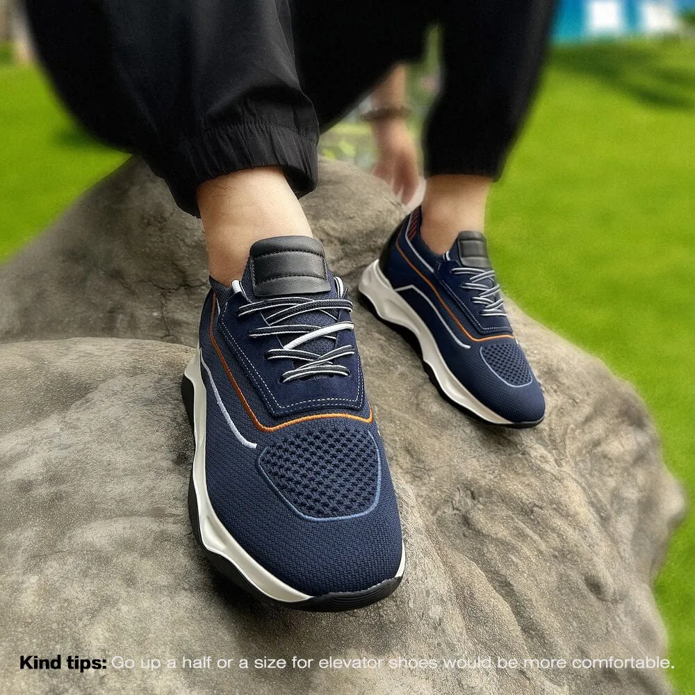 7 CM/2.76 Inches CMR CHAMARIPA Men's Blue Knit Casual Elevator Sneakers