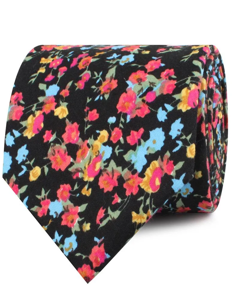 Amaryllis Black Liberty Floral Necktie