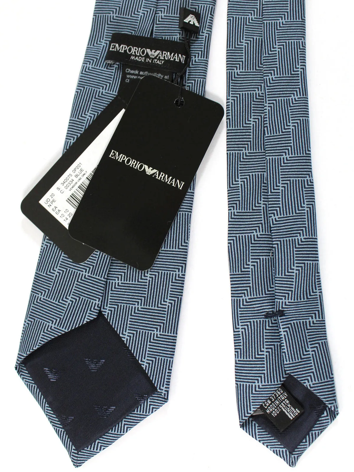 Armani Silk Tie Dark Blue Geometric Pattern
