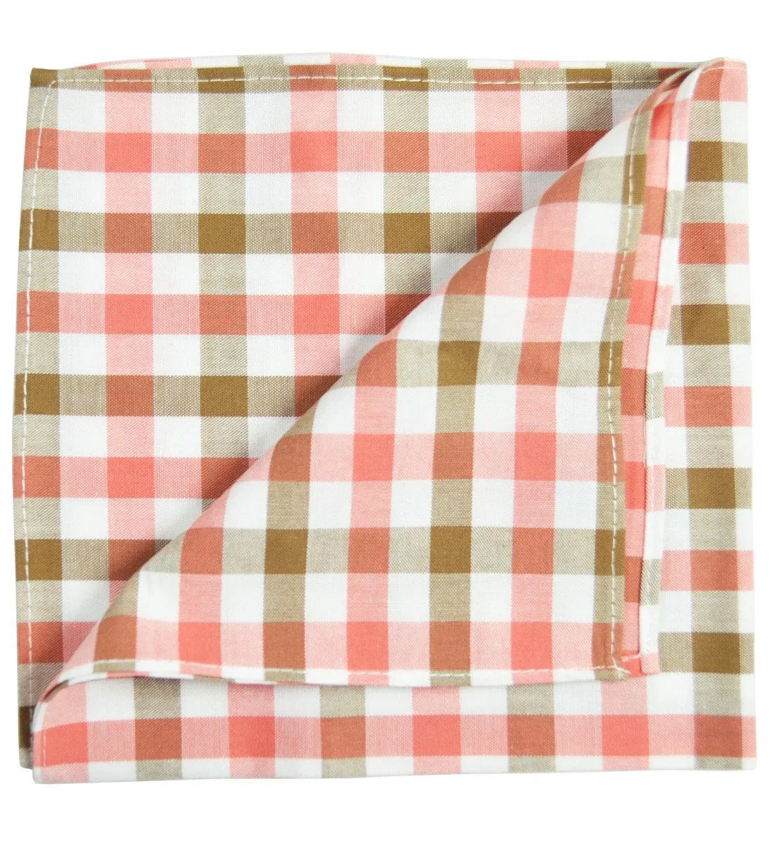 Beige and Pink Plaid Cotton Pocket Square