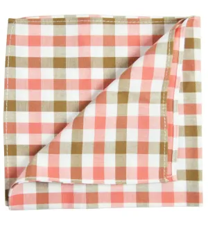 Beige and Pink Plaid Cotton Pocket Square