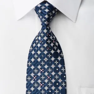 Biltmore Rhinestone Silk Necktie Blue Circles On Pink Purple With Silver Sparkles