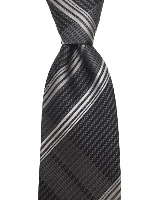 Black, Charcoal & Silver Plaid Tie