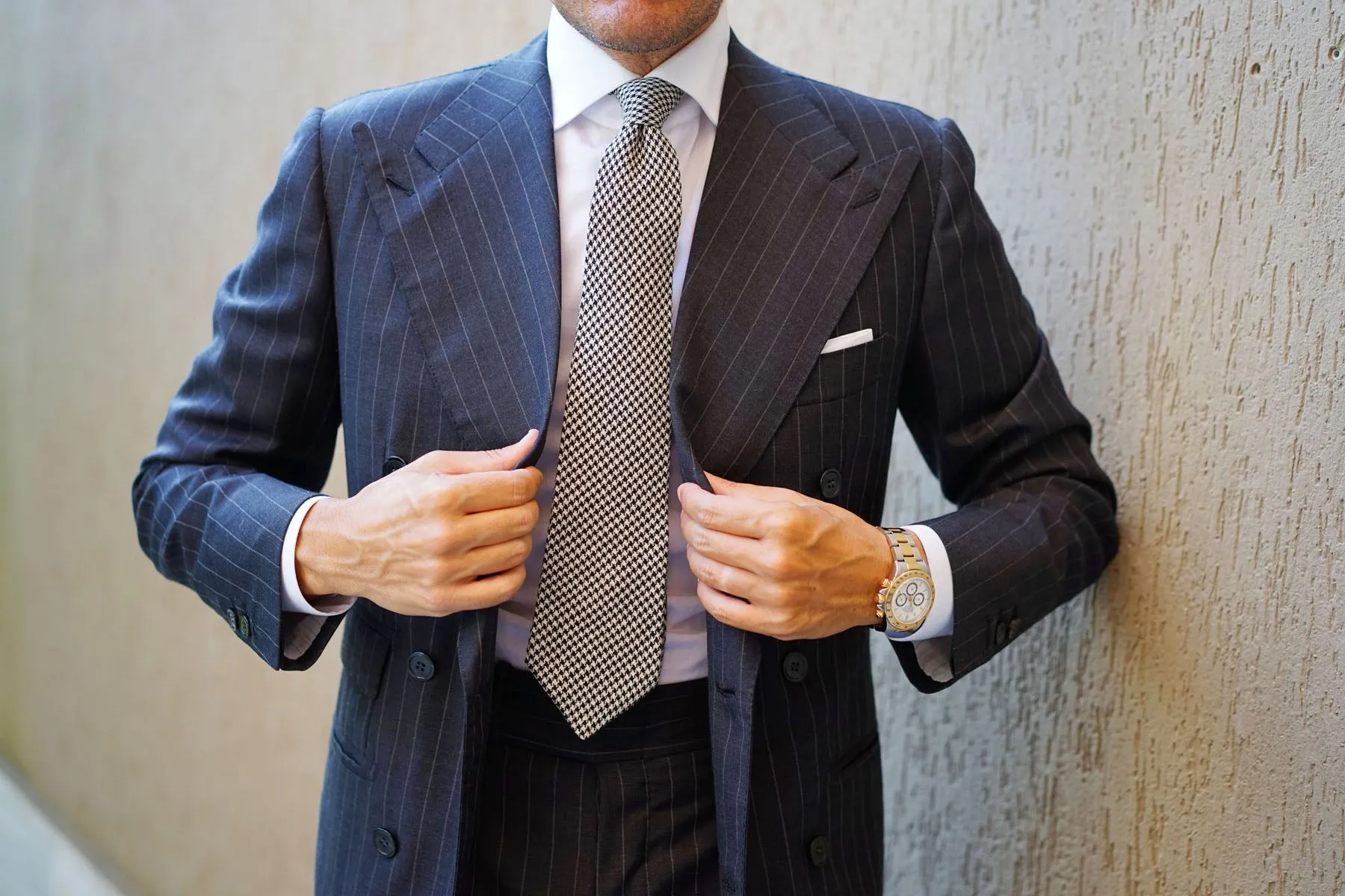 Black Houndstooth Spider Linen Tie