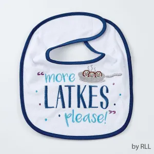 Chanukah Bib, "more Latkes Please", Cott/poly,9"x11", Card