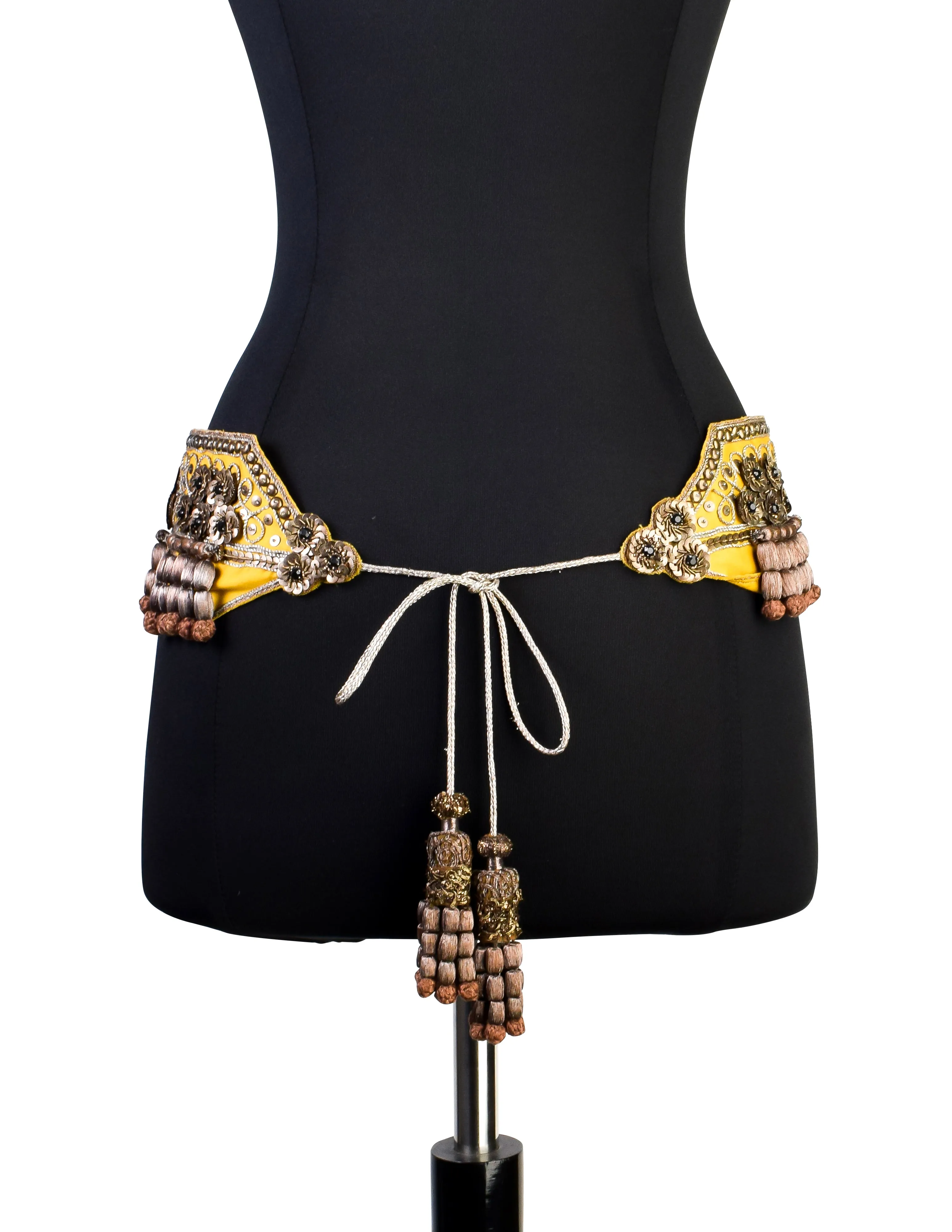 Christian Lacroix Vintage Embellished Embroidered Yellow Satin Belt