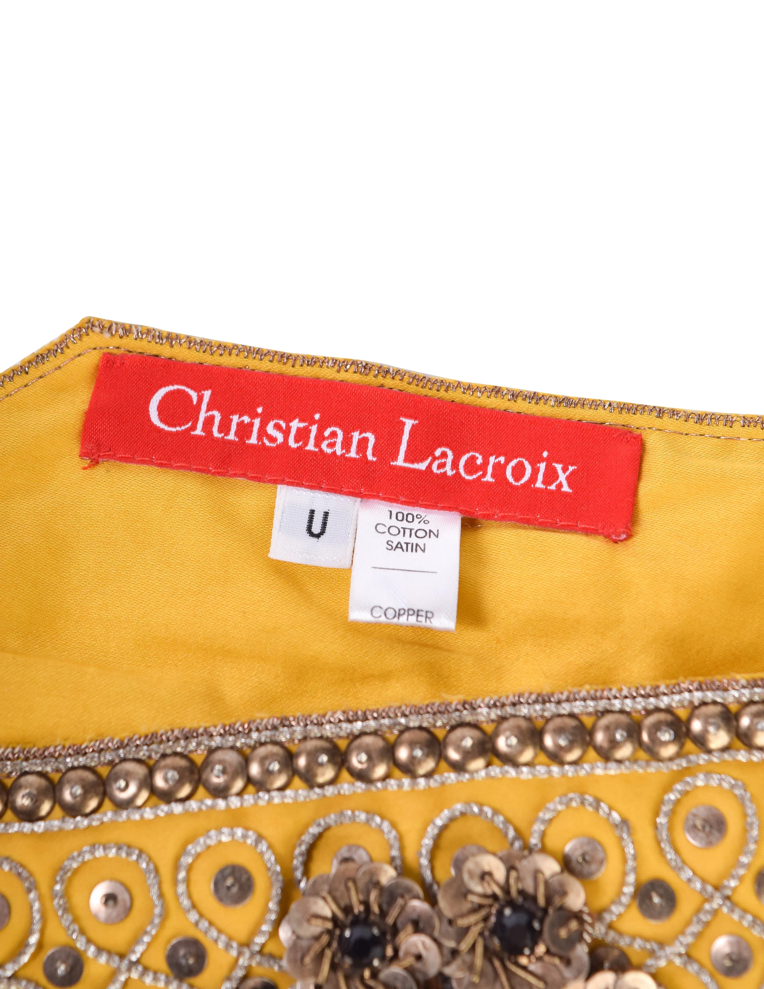 Christian Lacroix Vintage Embellished Embroidered Yellow Satin Belt