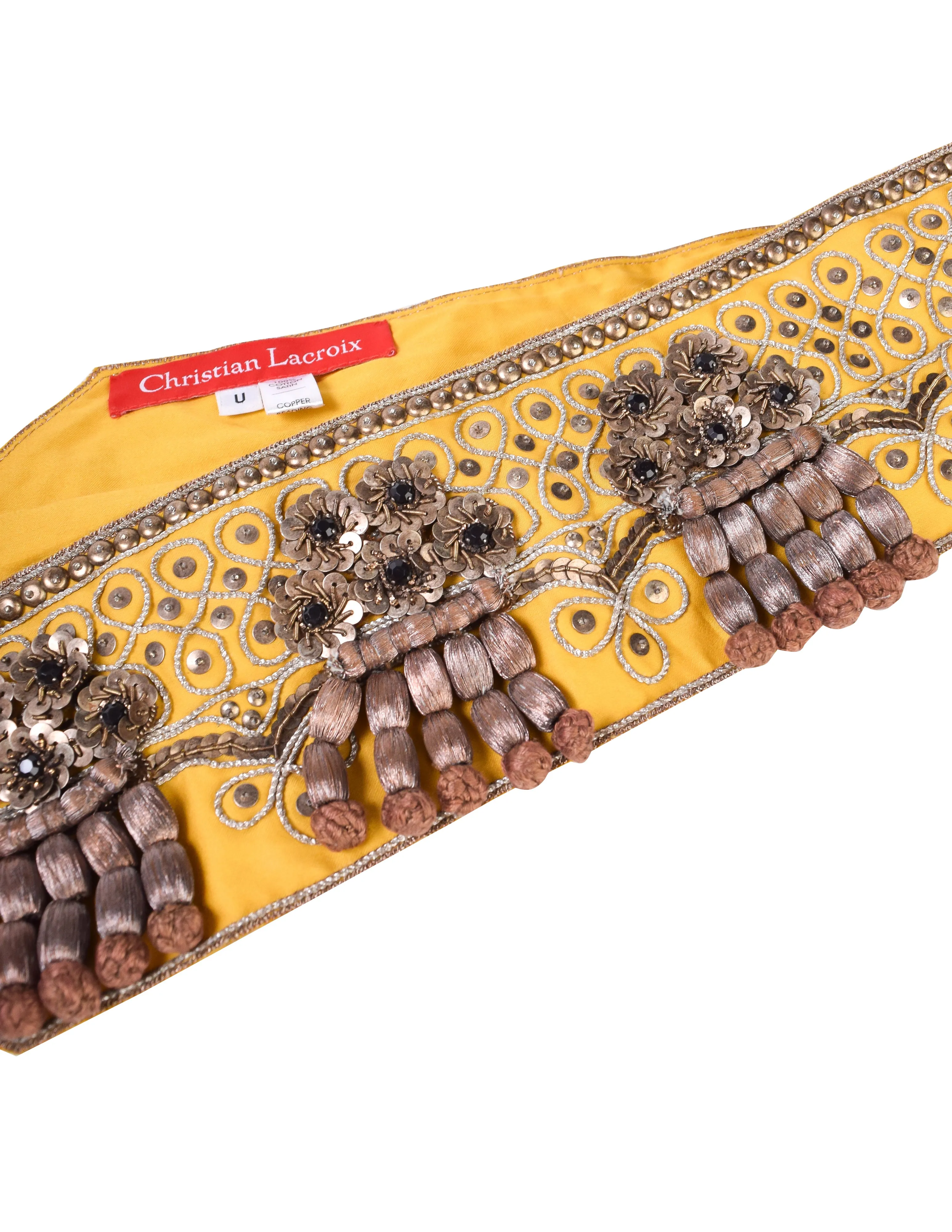 Christian Lacroix Vintage Embellished Embroidered Yellow Satin Belt