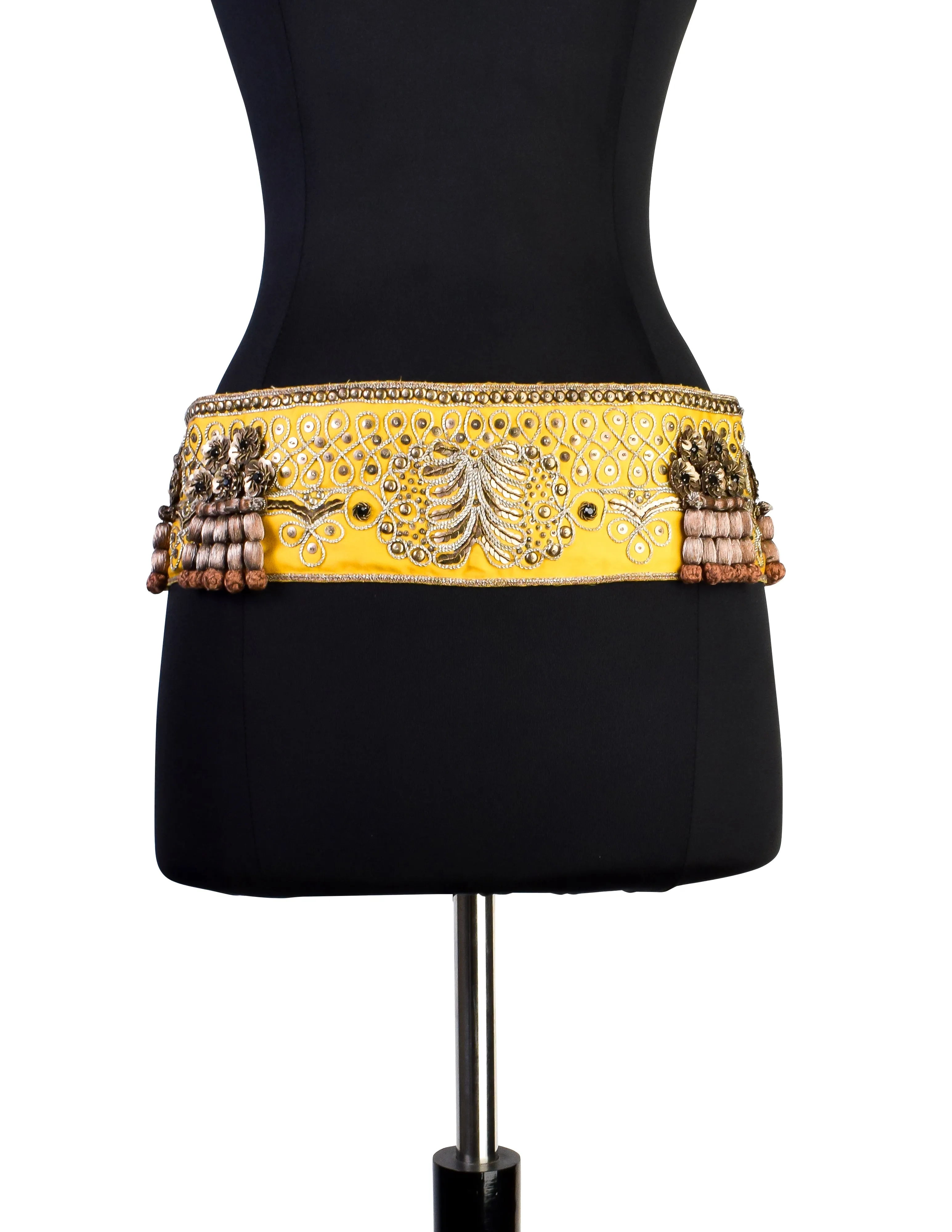 Christian Lacroix Vintage Embellished Embroidered Yellow Satin Belt