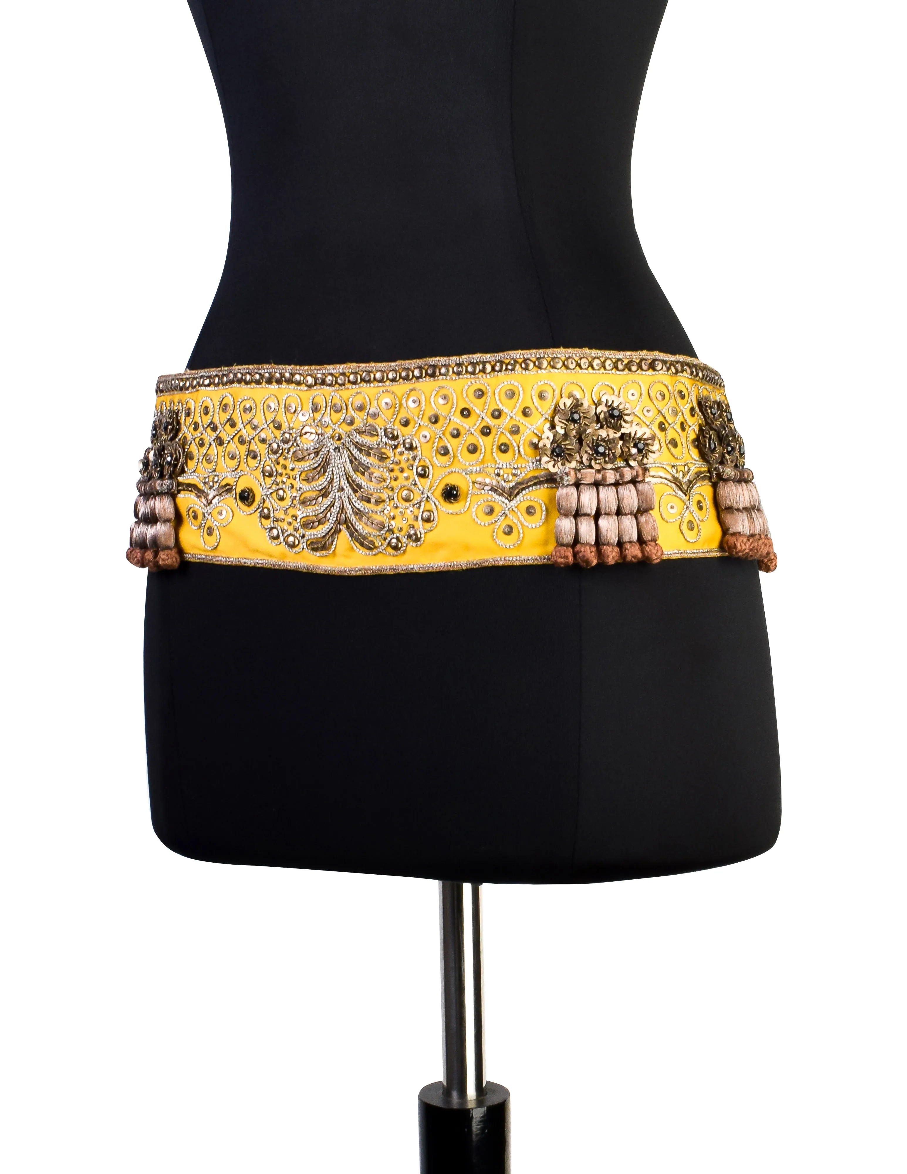 Christian Lacroix Vintage Embellished Embroidered Yellow Satin Belt