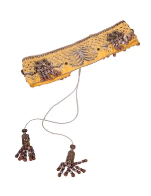 Christian Lacroix Vintage Embellished Embroidered Yellow Satin Belt