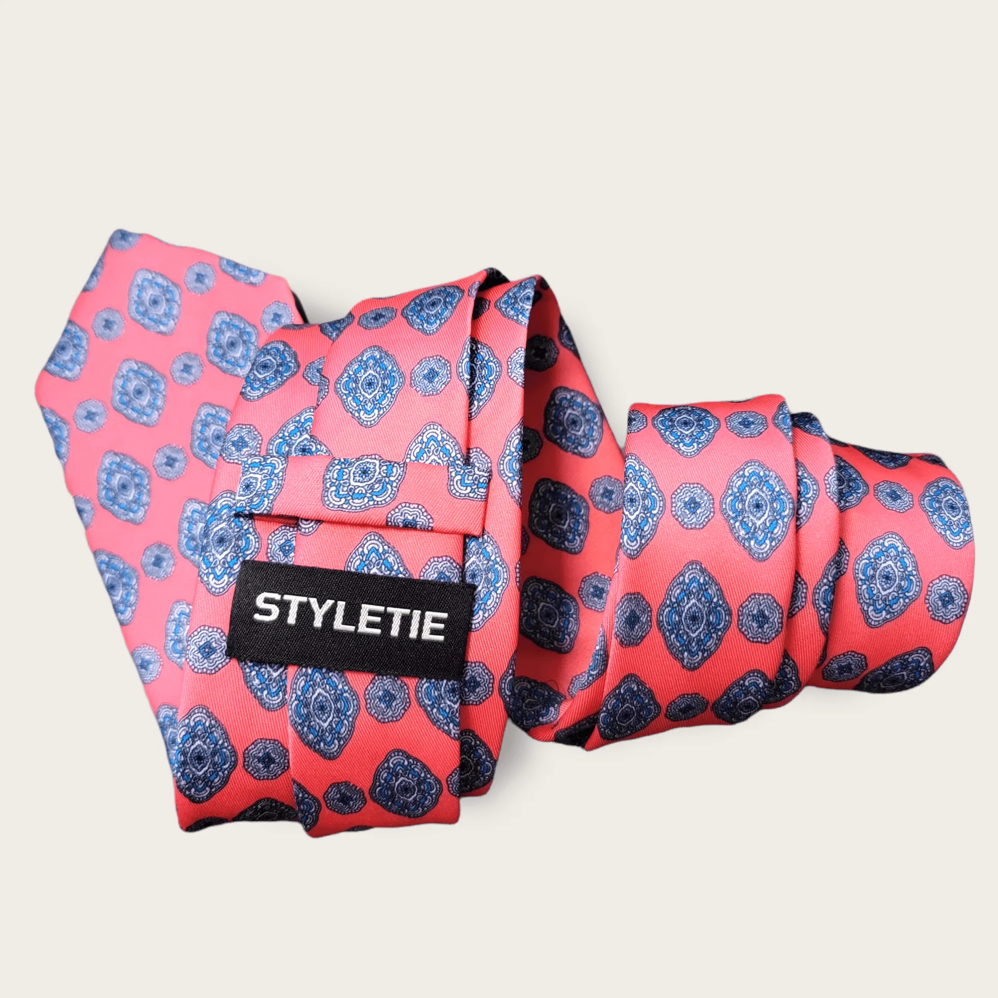 Coral Pink Blue Tie