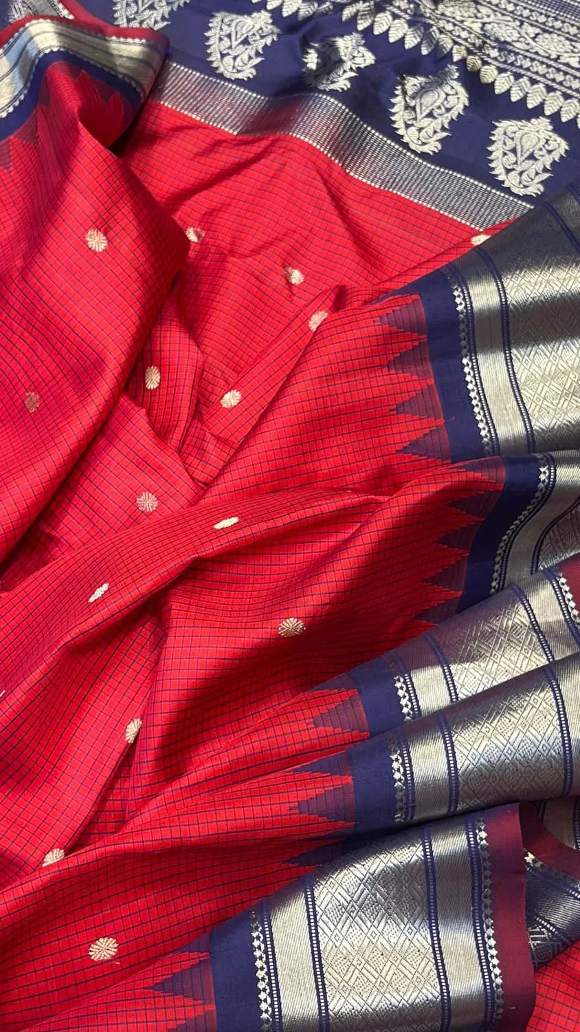 Exquisite Red Gadwal Handloom Silk Saree - Pure Elegance