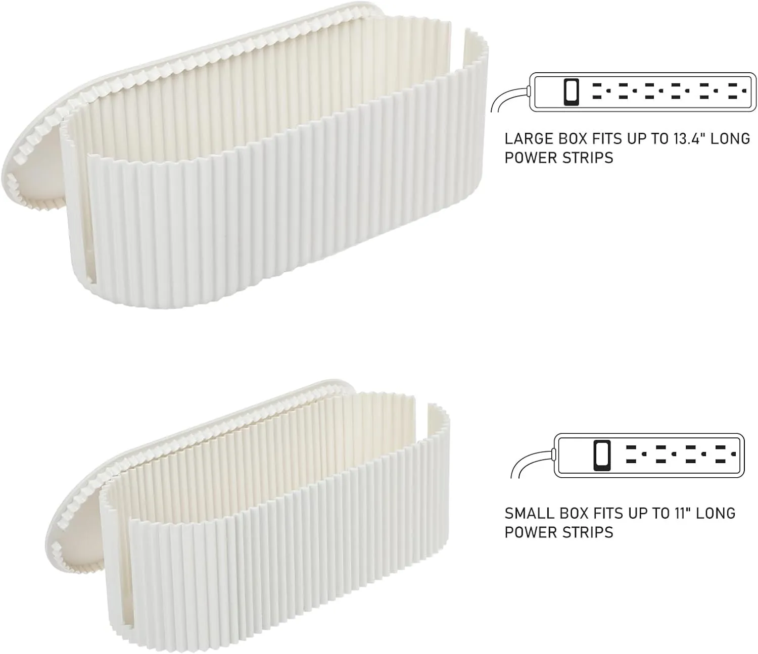 FABROK 2 Pack Cable Management Box, Cord Organizer Box with 20 Cable Ties, Power Strip Storage to Hide Charger Adapter Power Cord Charging Station White (Small Large)