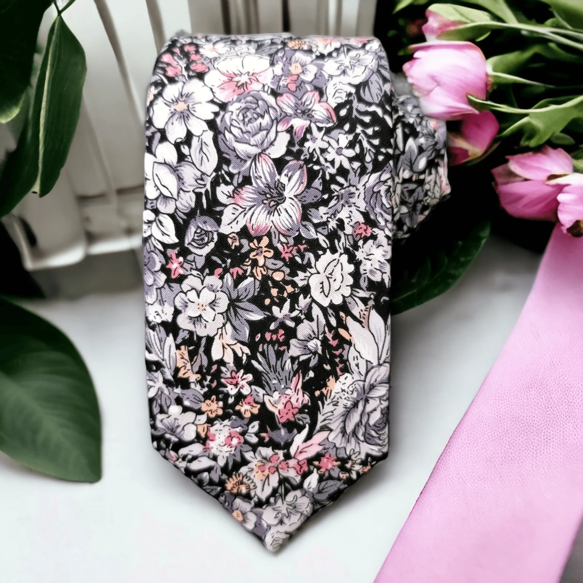 Floral Gray Slim Tie