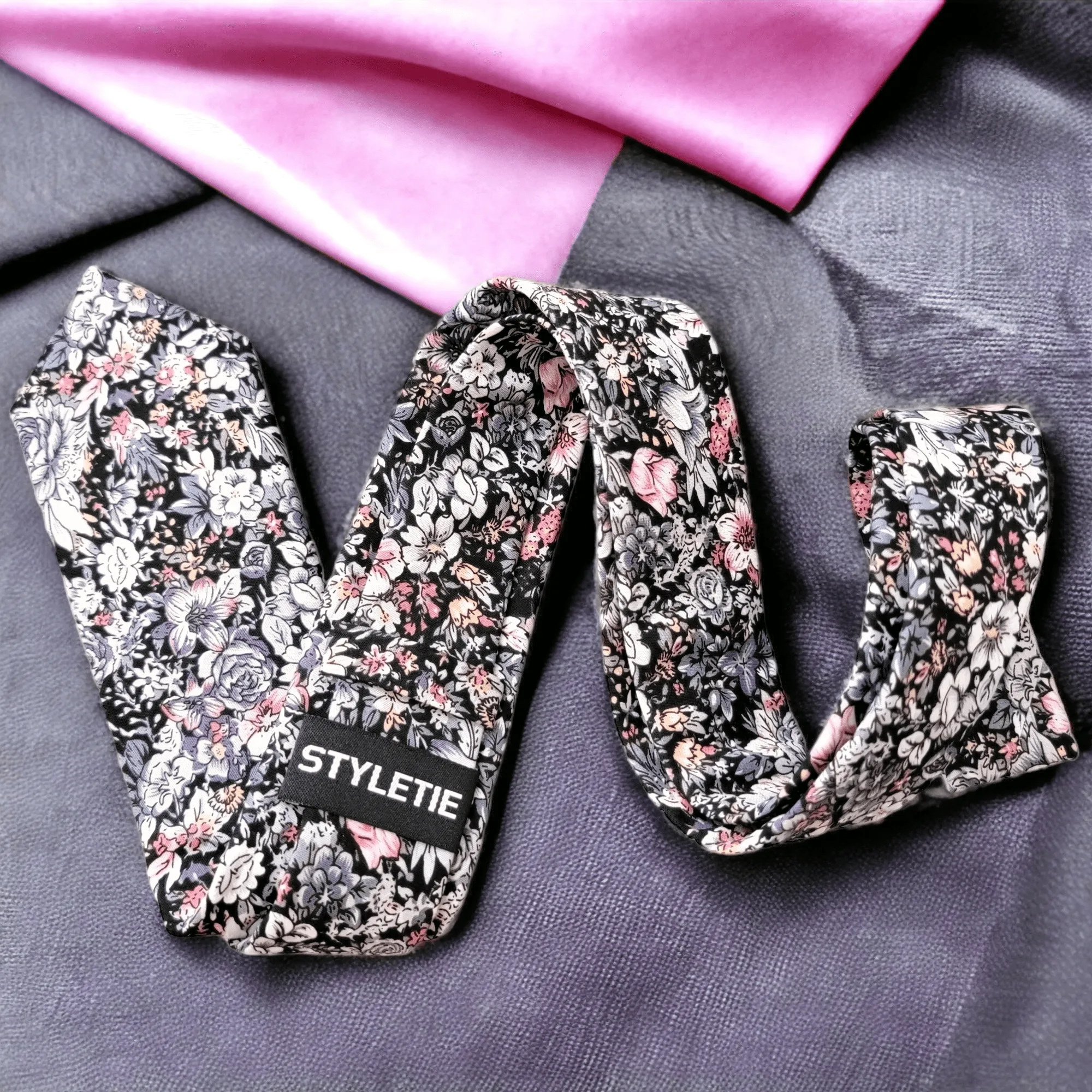 Floral Gray Slim Tie