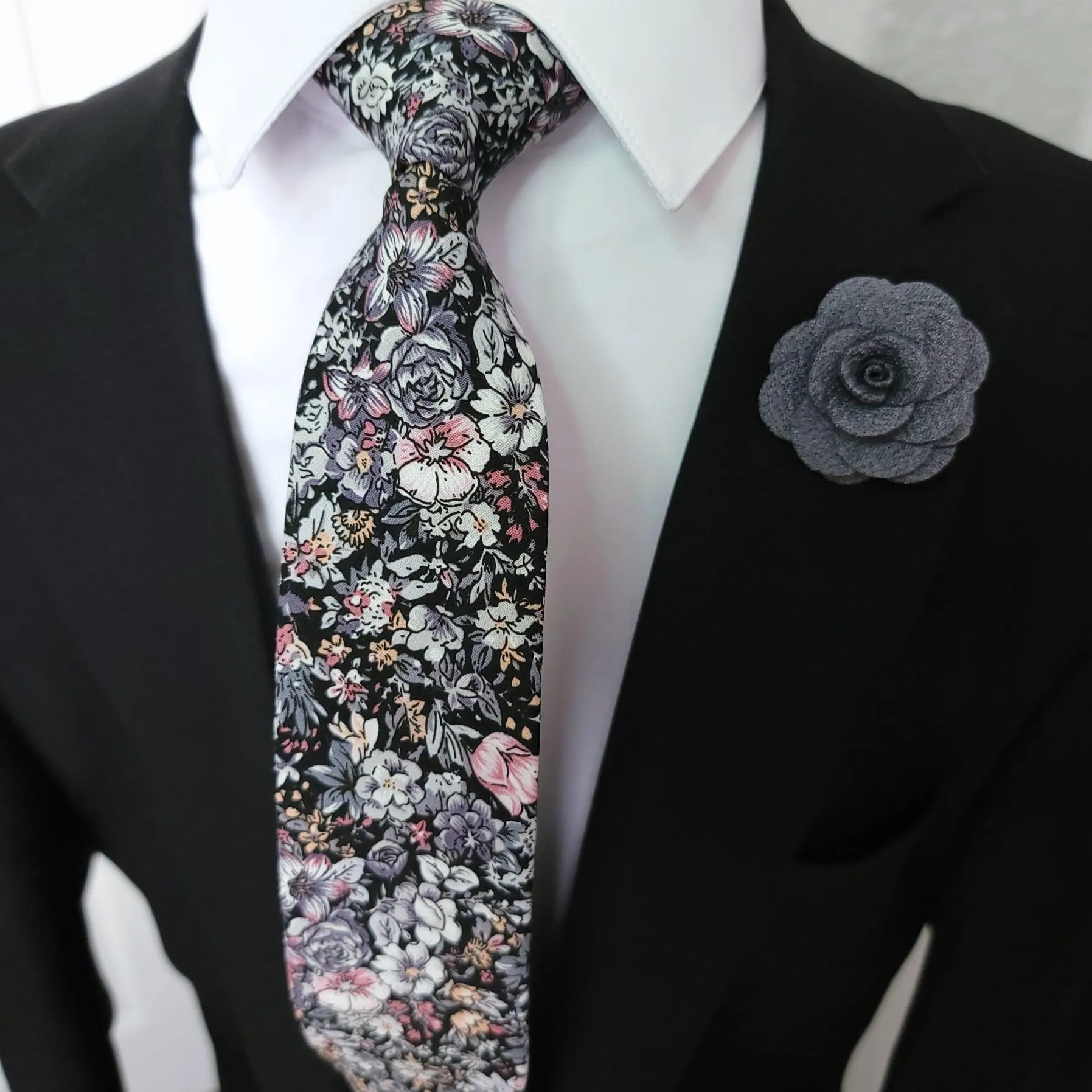 Floral Gray Slim Tie