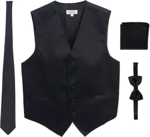 Gioberti Men's Formal 4pc Satin Vest Necktie Bowtie and Pocket Square