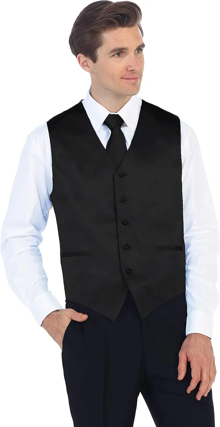 Gioberti Men's Formal 4pc Satin Vest Necktie Bowtie and Pocket Square