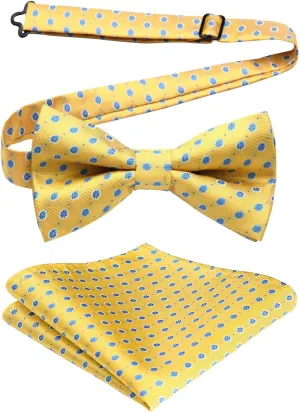 HISDERN Bow Ties for Men Pre-tied Paisley Bow Ties Pocket Square Set Men's Bowtie Wedding Party