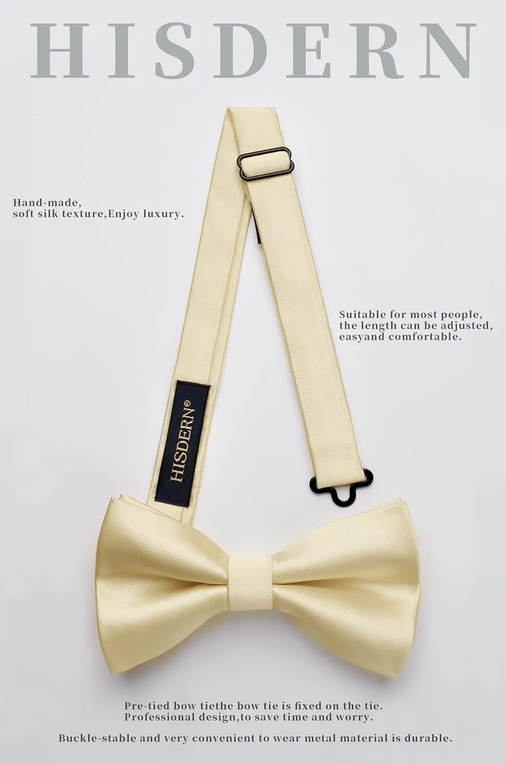 HISDERN Bow Ties for Men Solid Color Pre-Tie Bow Tie and Pocket Square Set Classic Formal Tuxedo Bowties for Wedding Party