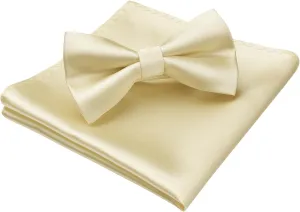 HISDERN Bow Ties for Men Solid Color Pre-Tie Bow Tie and Pocket Square Set Classic Formal Tuxedo Bowties for Wedding Party