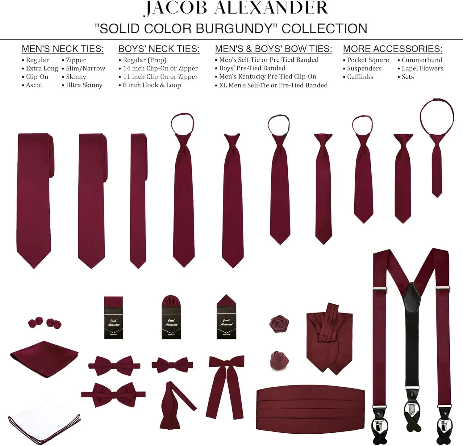 Jacob Alexander Men's Pretied Banded Adjustable Solid Color Bowtie