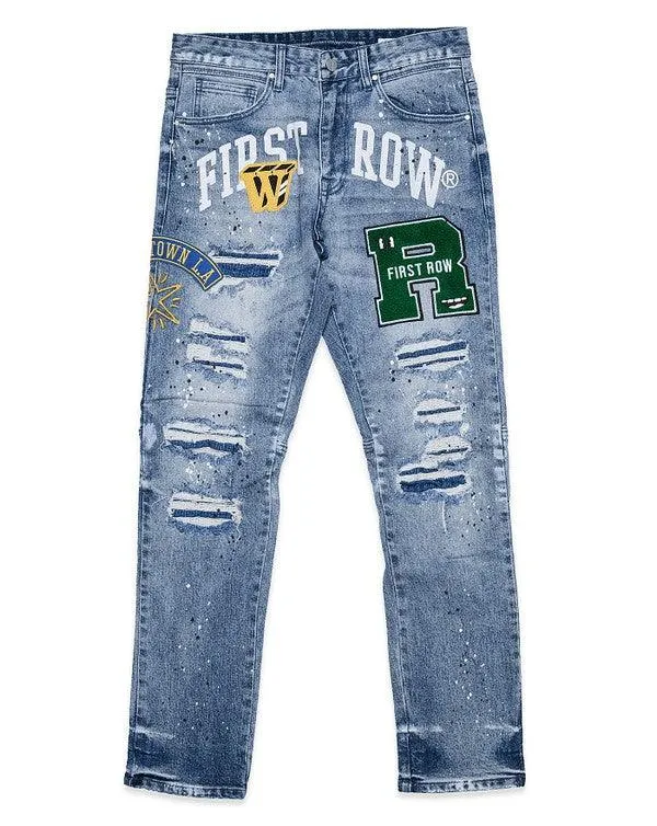 Mens Varsity Patched Slim Denim