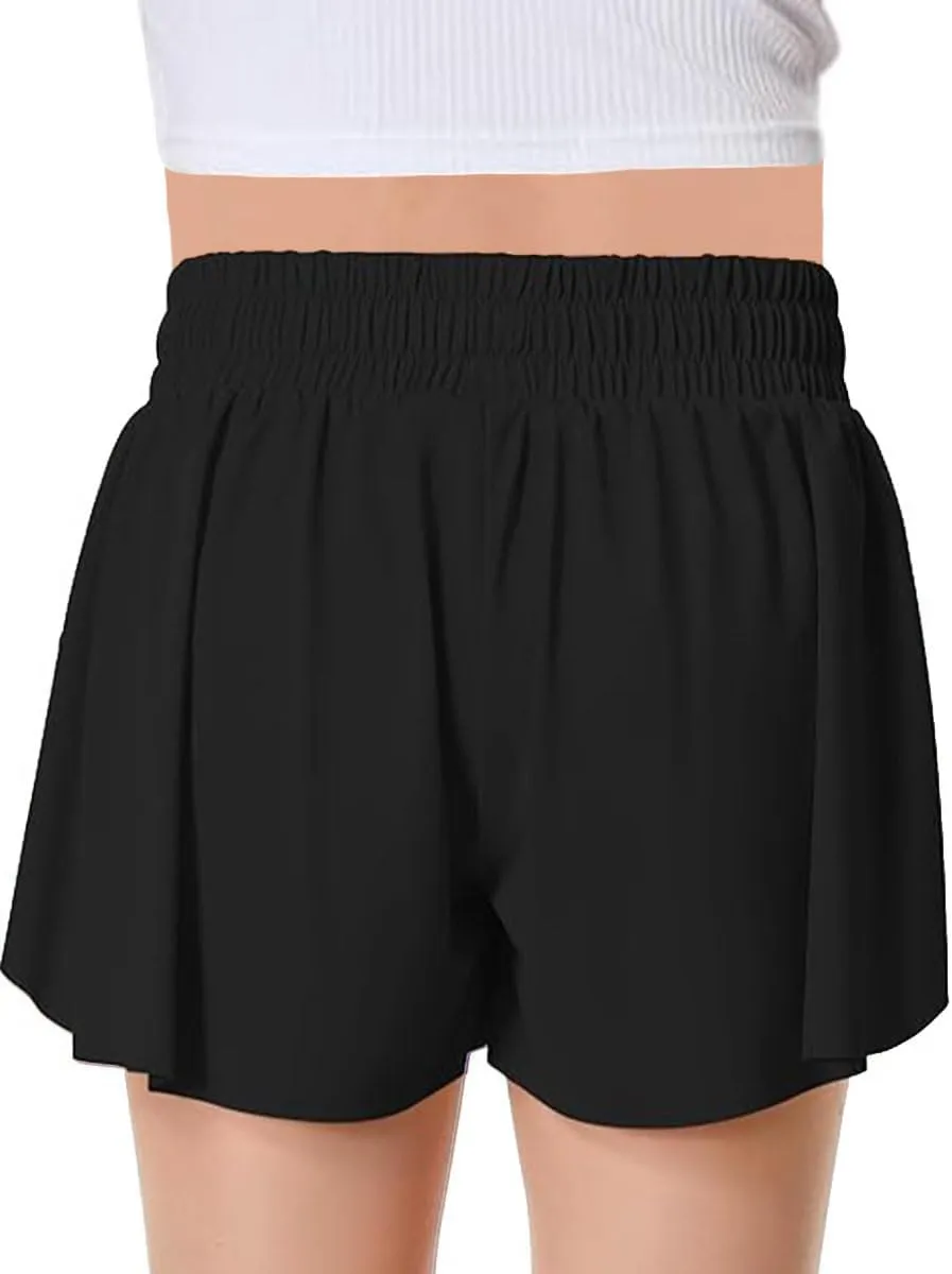 MODERN ASIR 3 Pack Girls Flowy Shorts with Spandex Liner 2-in-1 Youth Butterfly Skirts for Fitness, Running, Sports