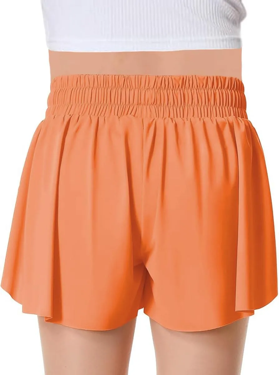 MODERN ASIR 3 Pack Girls Flowy Shorts with Spandex Liner 2-in-1 Youth Butterfly Skirts for Fitness, Running, Sports