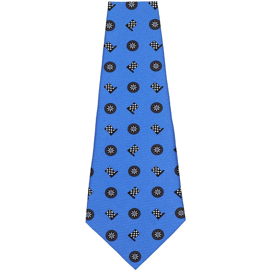 Racing Motif Printed Silk Bespoke Tie - Sky Blue