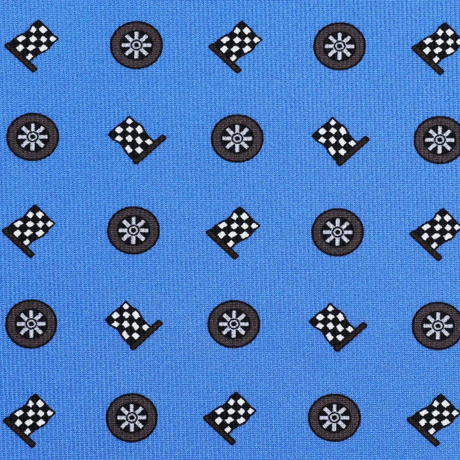 Racing Motif Printed Silk Bespoke Tie - Sky Blue