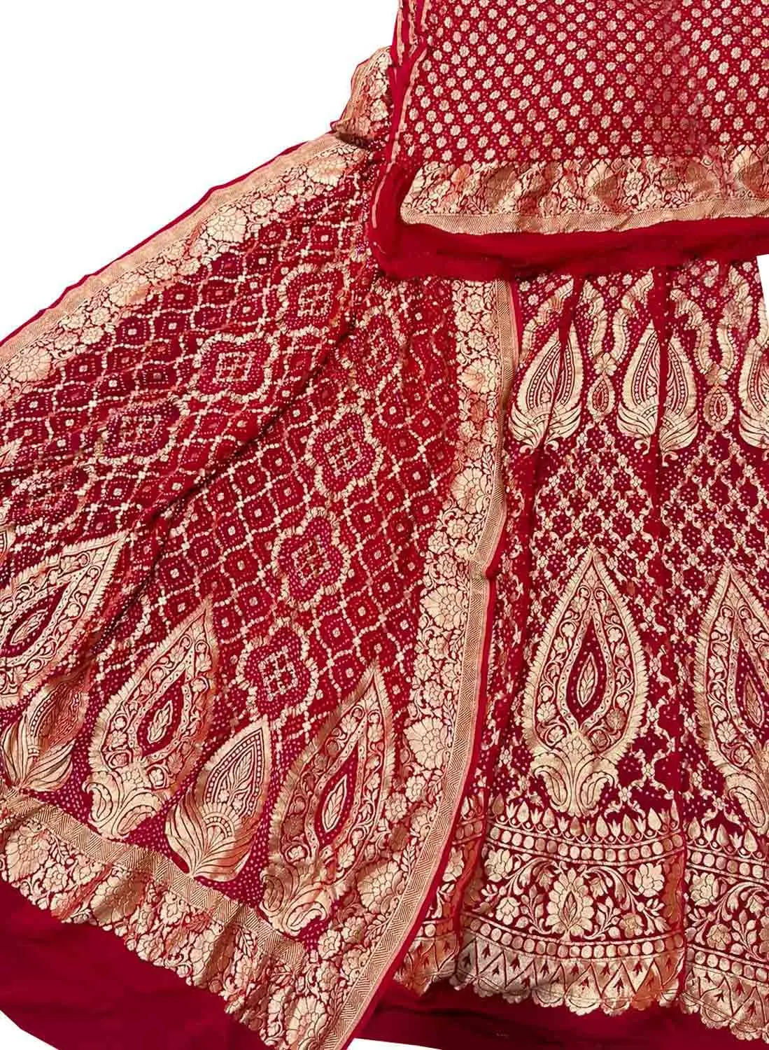 Red Banarasi Bandhani Georgette Lehenga Set