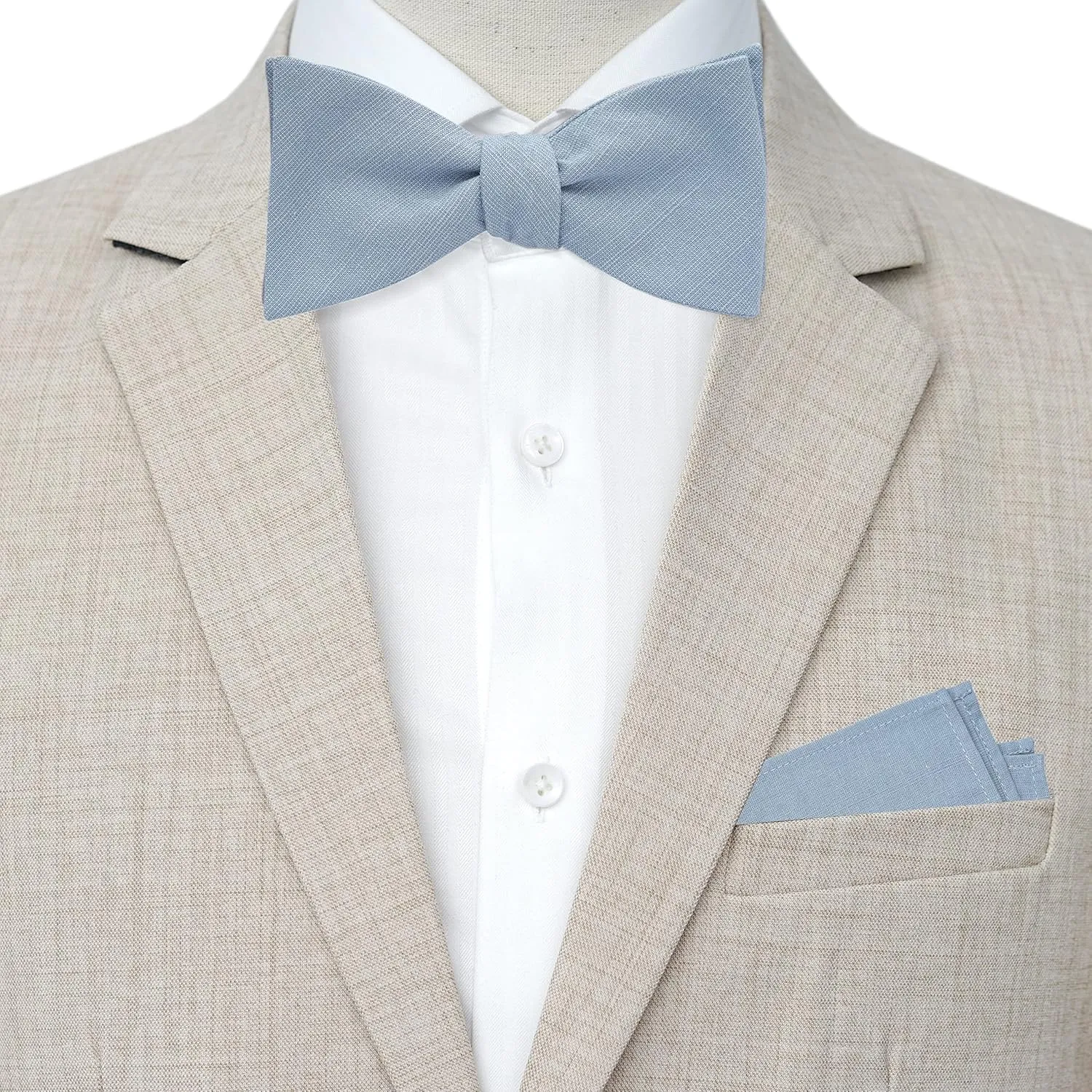 Solid Bow Tie and Pocket Square for Men Tuexdo, Self-Tied Cotton Linen Bow Tie Set