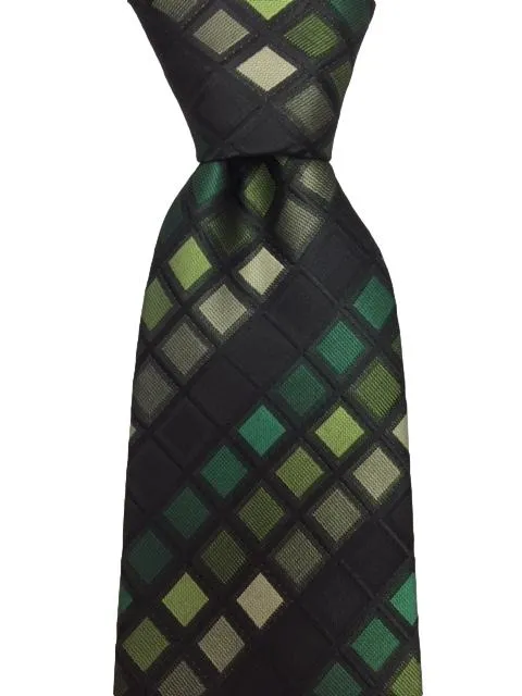 Stained Glass Green, Black and Gray Extra Long Geometric Tie