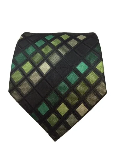 Stained Glass Green, Black and Gray Extra Long Geometric Tie