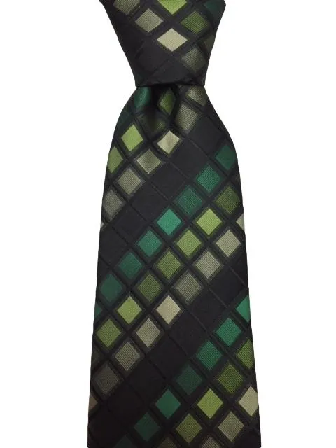 Stained Glass Green, Black and Gray Extra Long Geometric Tie
