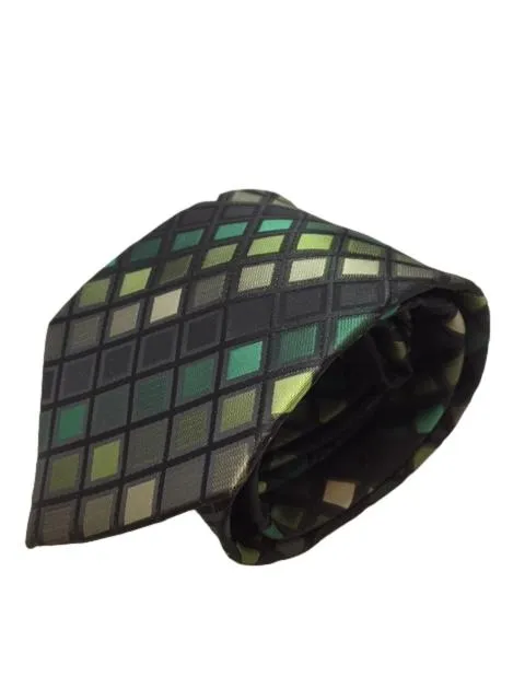 Stained Glass Green, Black and Gray Extra Long Geometric Tie