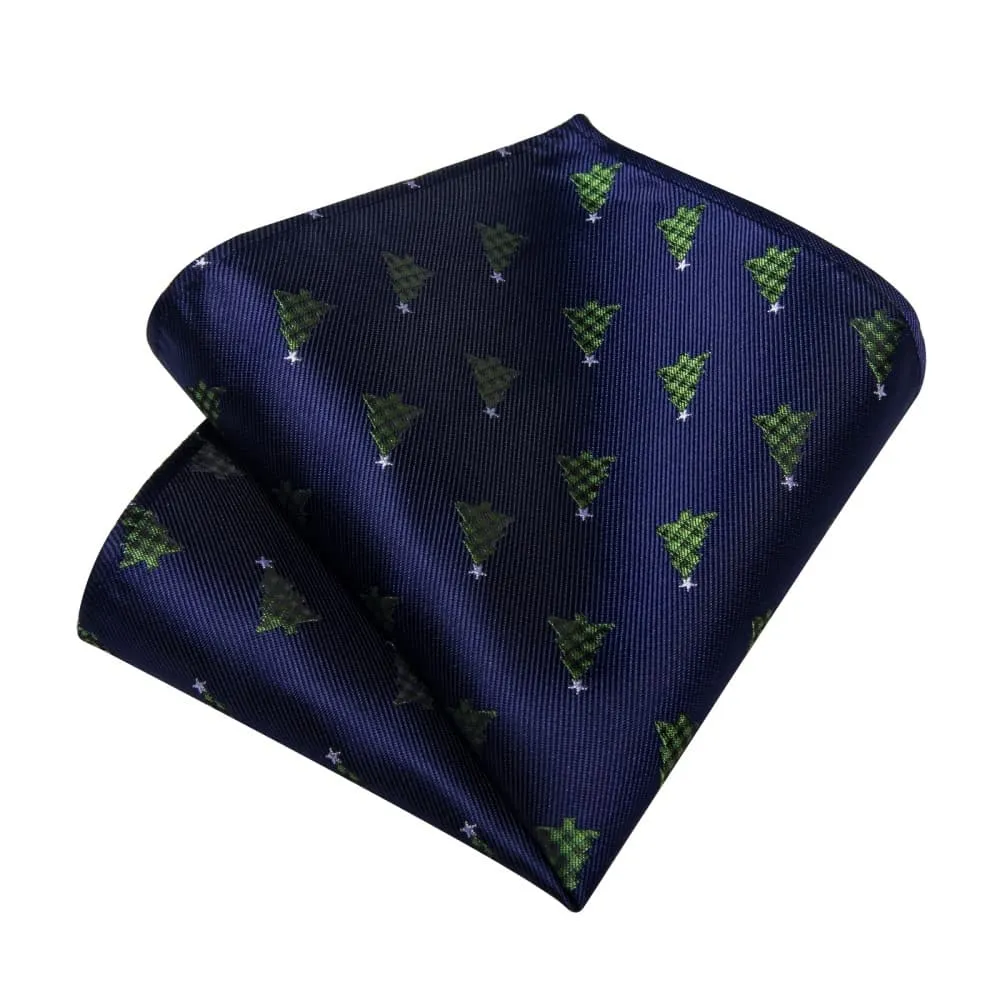Ties2you Dark Blue Green Christmas Tree Necktie Pocket Square Cufflinks Set
