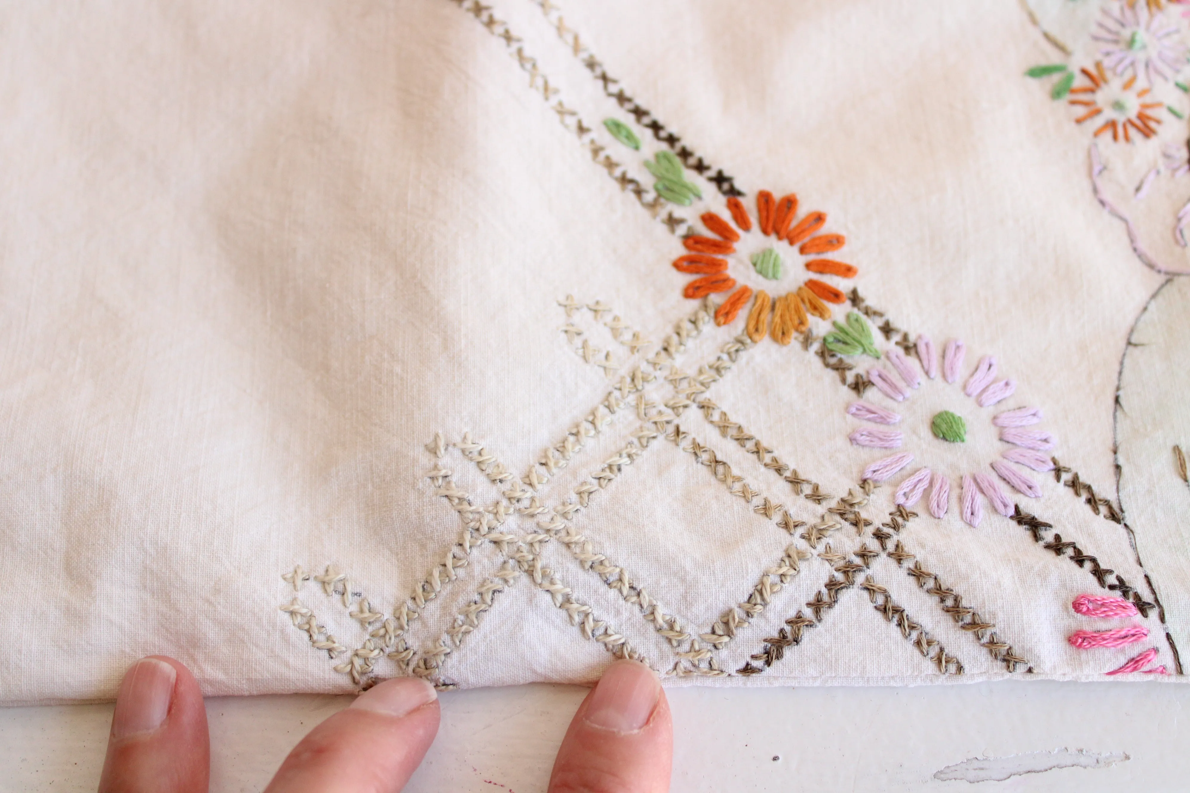 Vintage Embroidered Throw Pillow Cover
