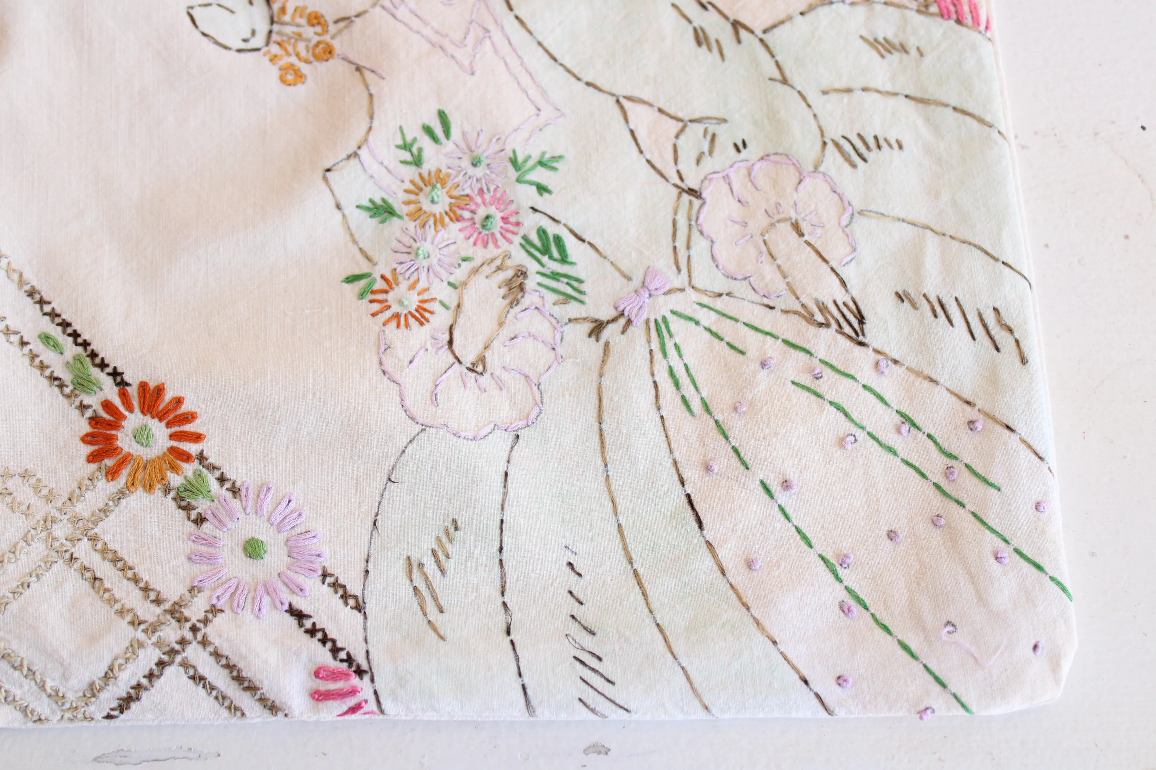 Vintage Embroidered Throw Pillow Cover