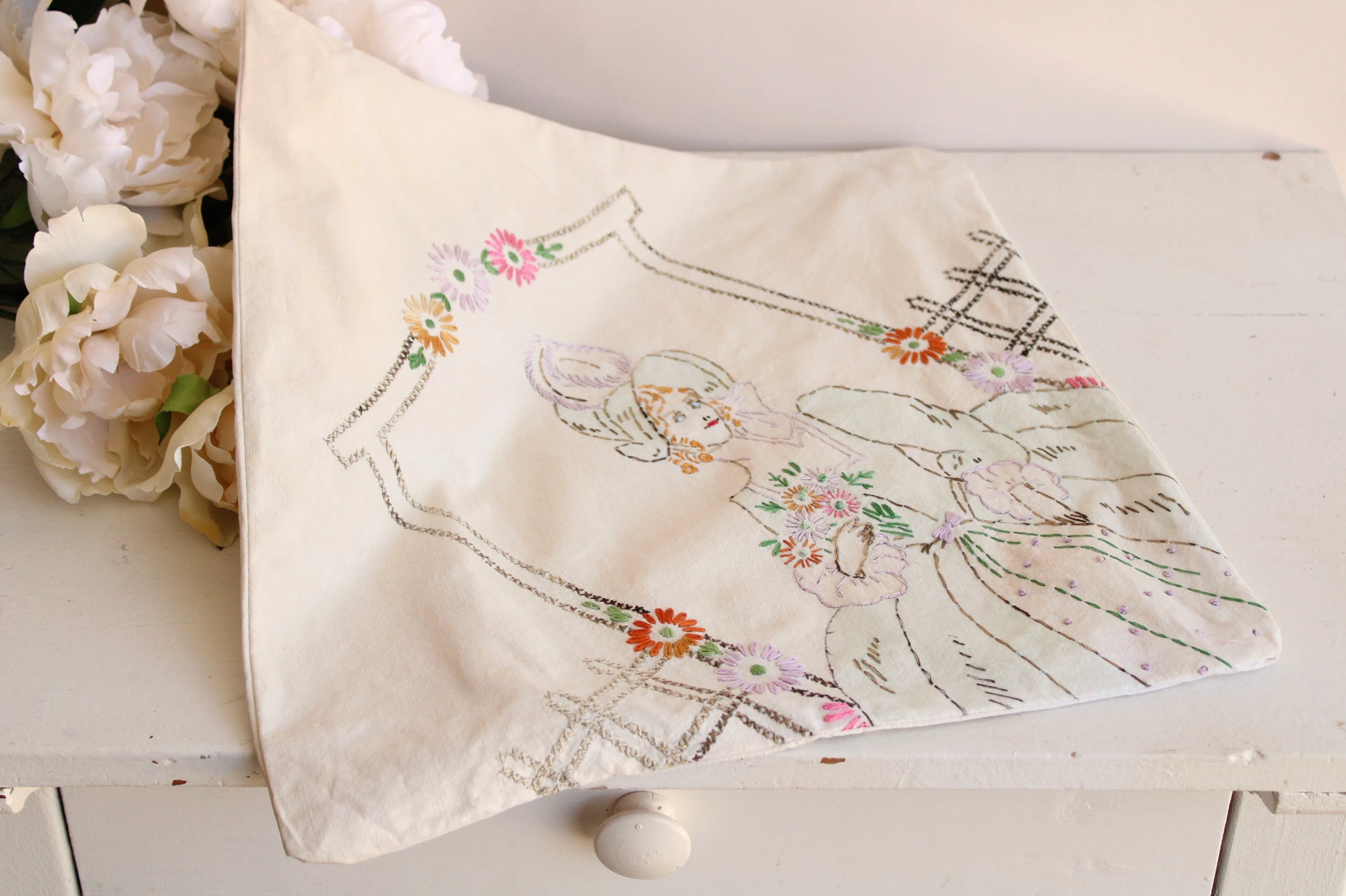 Vintage Embroidered Throw Pillow Cover