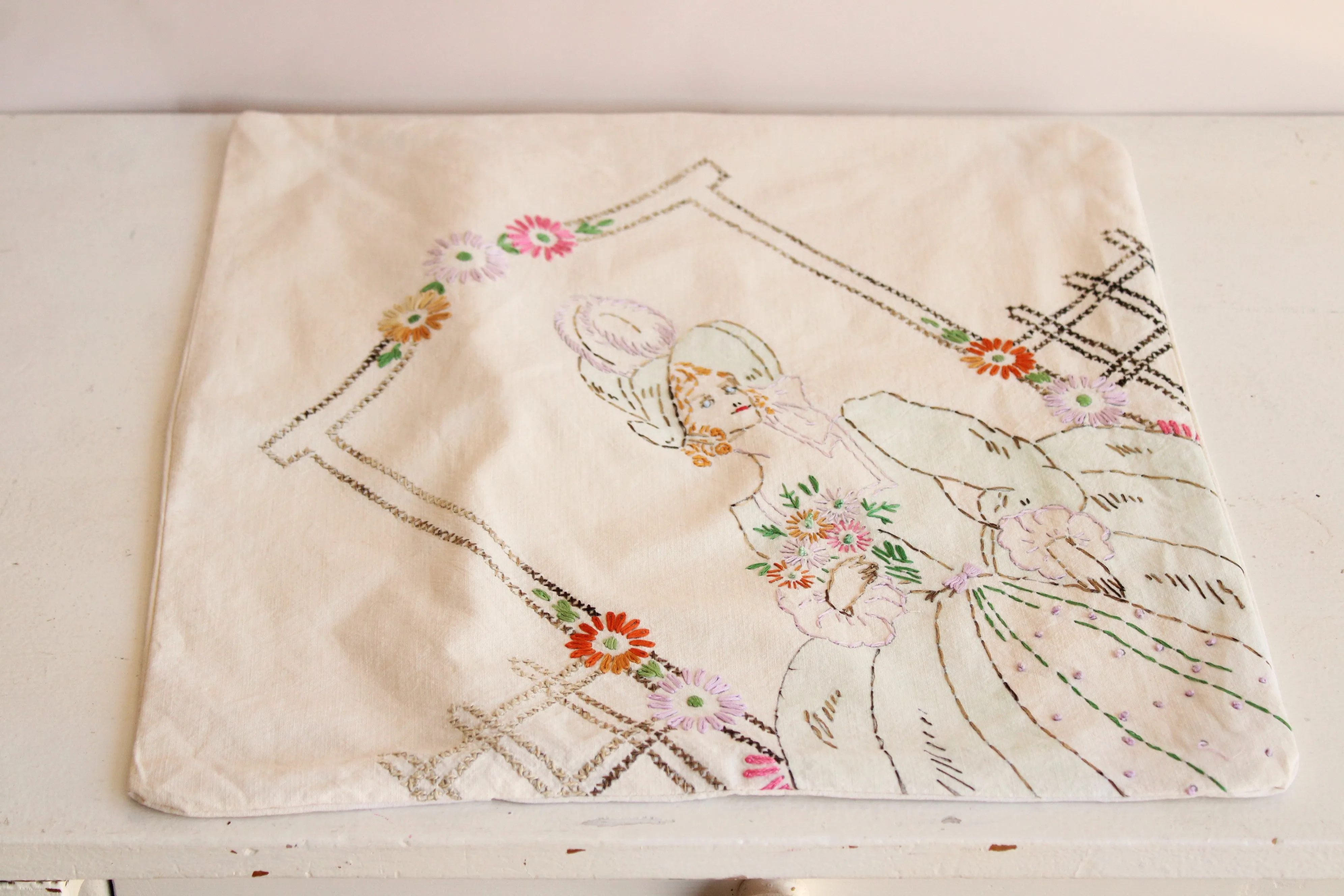 Vintage Embroidered Throw Pillow Cover