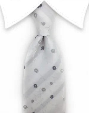 White & Silver Floral Tie