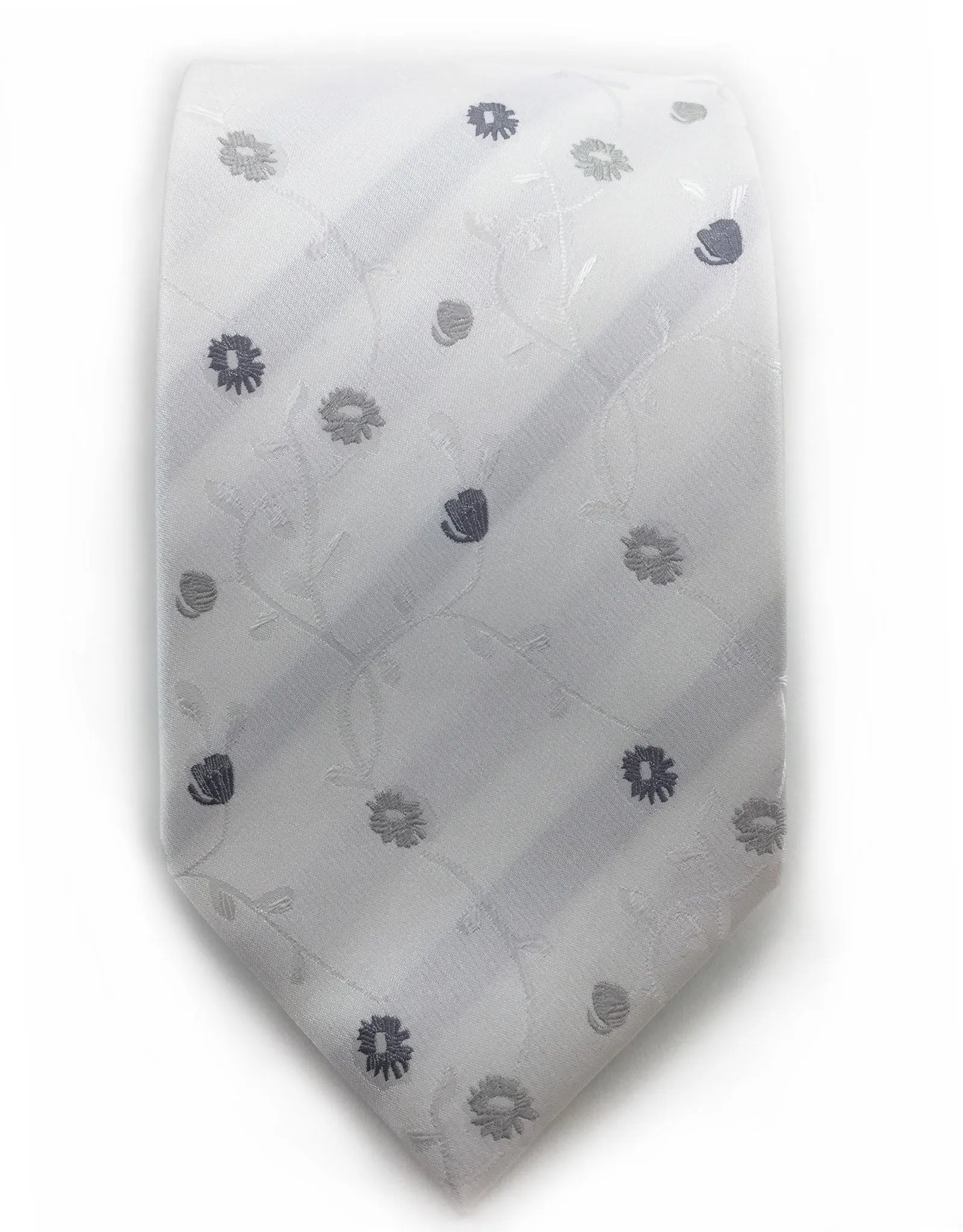 White & Silver Floral Tie