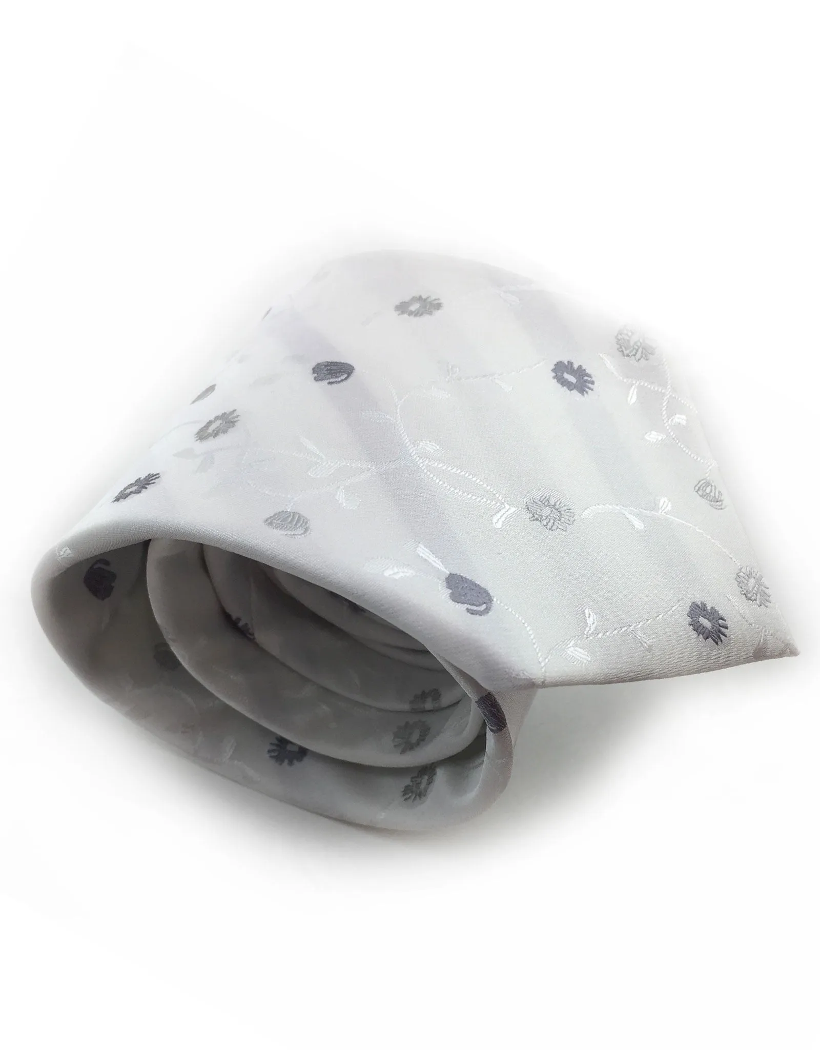 White & Silver Floral Tie