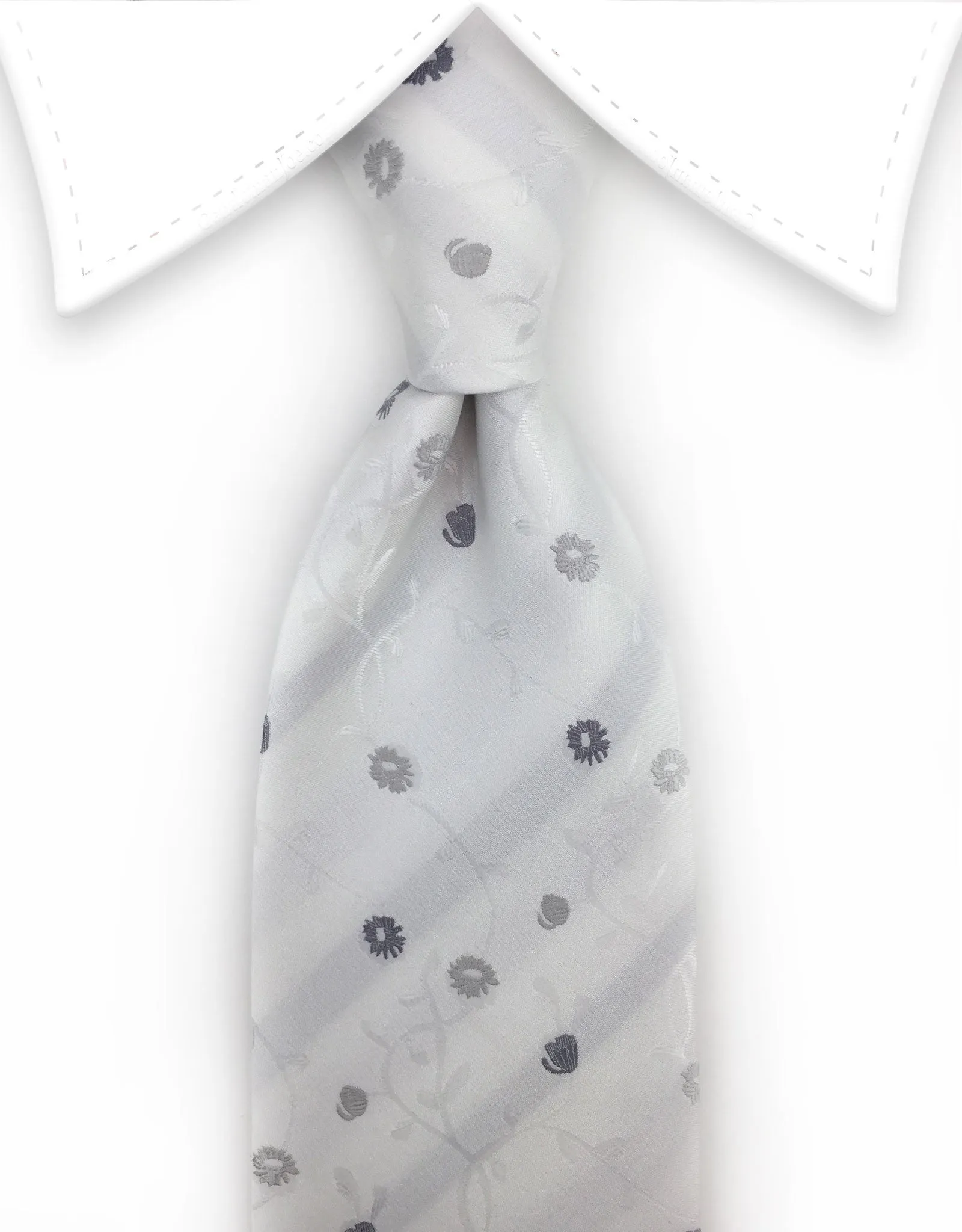 White & Silver Floral Tie