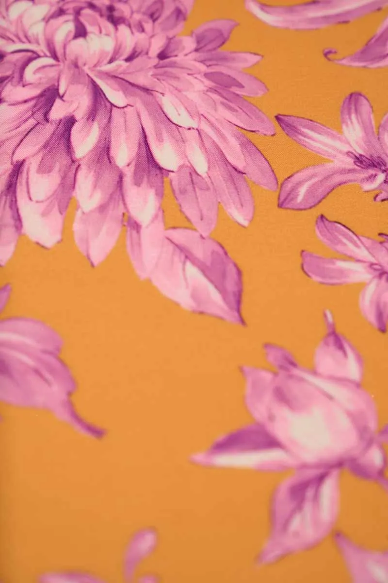 Yellow Pink Floral Pattern Printed Muslin Fabric